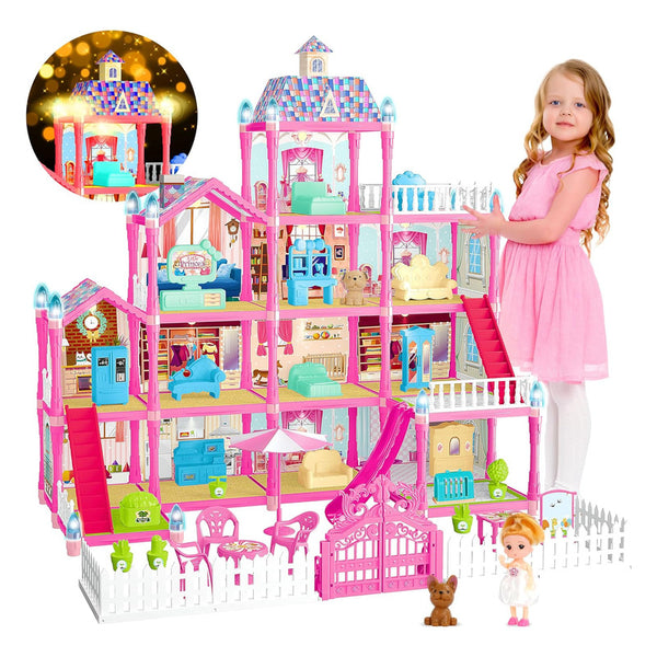 Casa De Muñecas De 11 Habitaciones Con Luces Led Muebles Y Figuras Para Niñas