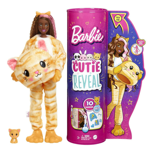Barbie Cutie Reveal Muñeca con Disfraz de Peluche Gatito y 10 Sorpresas para Niños