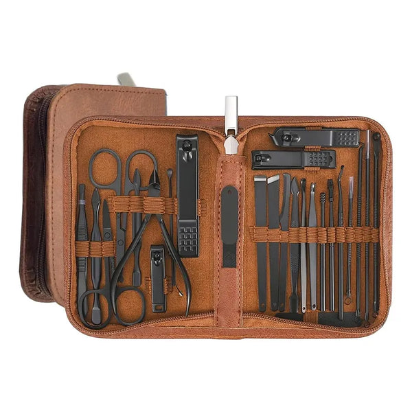 Kit Profesional Manicura 26 Piezas En Estuche De Cuero Ahorra Tiempo