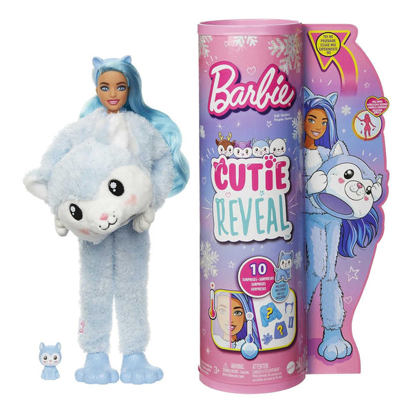 Barbie Cutie Reveal Muñeca Husky Peluche 10 Sorpresas Cambio de Color