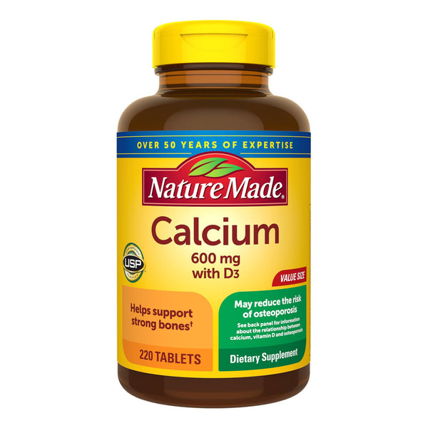 Calcio 600 Mg Con Vitamina D3 Suplemento Para Salud Ósea 220 Tabletas Sin Gluten