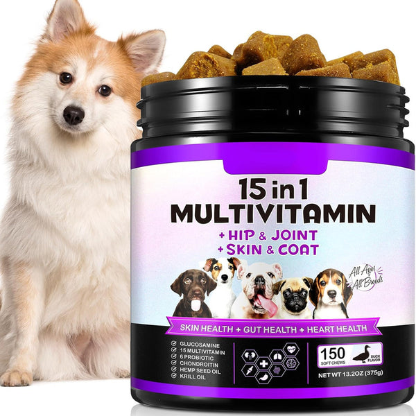 Suplemento Masticable Para Perros 15 En 1 Con Glucosamina Salud Completa Y Vitamínica