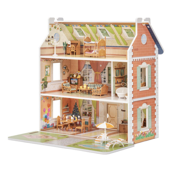 Casa De Muñecas De Madera Con Muebles Para Niñas Niños 3 Pisos Decorada