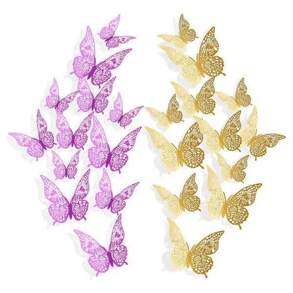 Pegatinas De Pared De Mariposa De Oro Púrpura 3d 24 Pcs Innovación En Decoración