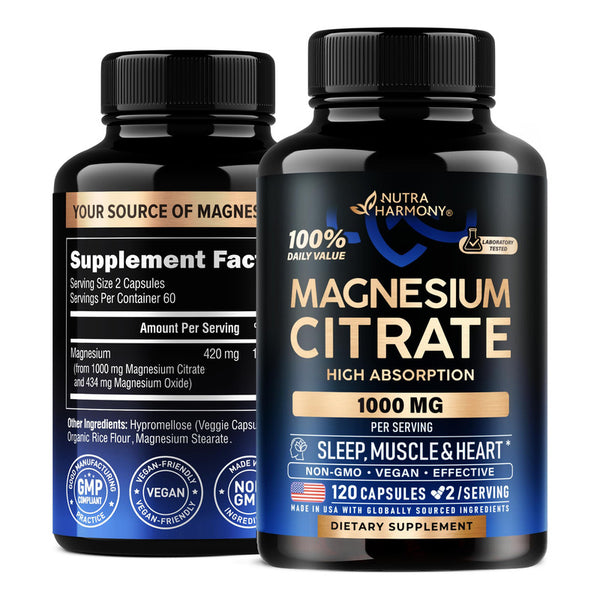 Capsulas Citrato Magnesio 1000 Mg Alta Absorcion Sueno Y Musculos