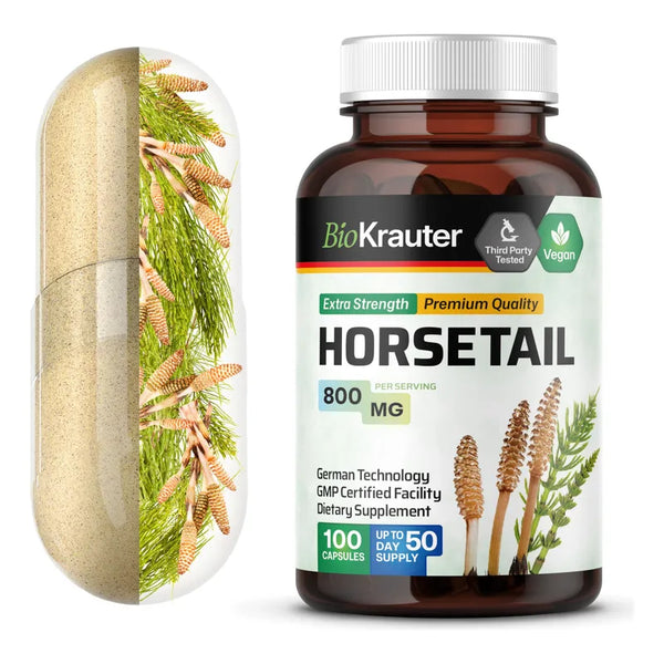Capsulas De Hierba Cola De Caballo 800 Mg 100 Unidades Soporte Para Belleza Natural