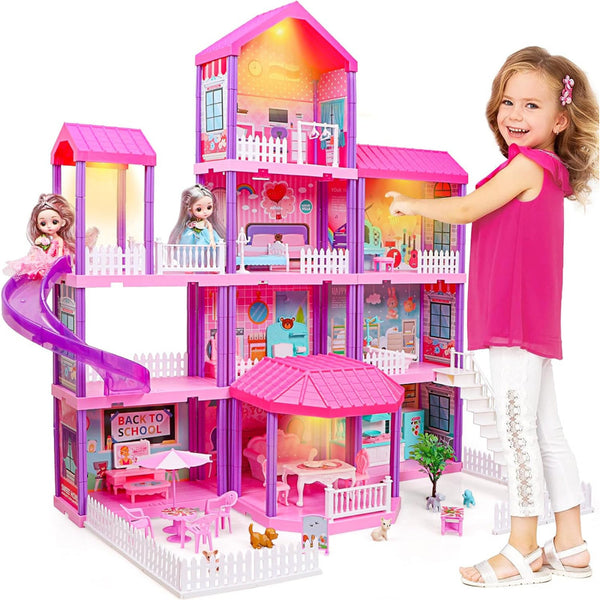 Casa De Muñecas Grande Con Muebles Y Luces 4 Pisos 11 Habitaciones