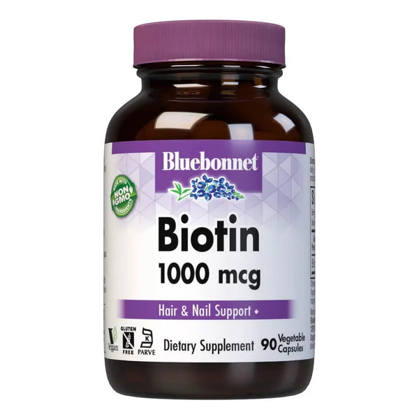 Biotina 1000 Mcg Cápsulas Vegetales Para Crecimiento De Uñas Y Cabello Efectivo Sin Gluten