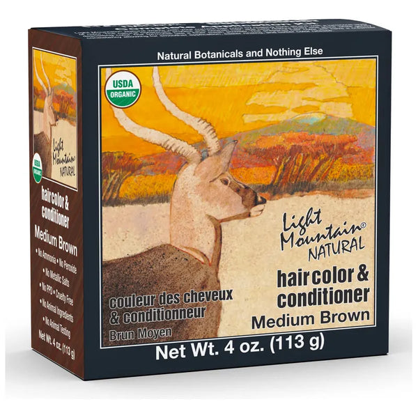Tinte Acondicionador De Cabello Castaño Medio En Polvo Orgánico Light Mountain