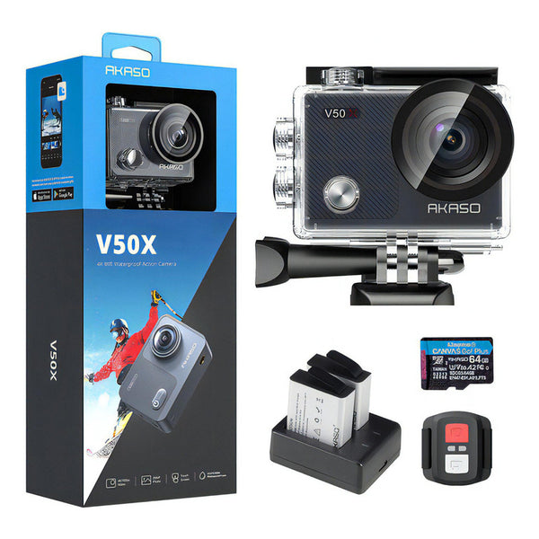 Akaso V50x Cámara 4K Con Pantalla Táctil Y Zoom 4x Incluye MicroSDXC 64GB