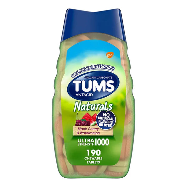 Antiácidos Masticables TUMS Naturales Cereza Negra Sandía 190 Unidades Alivio Rápido