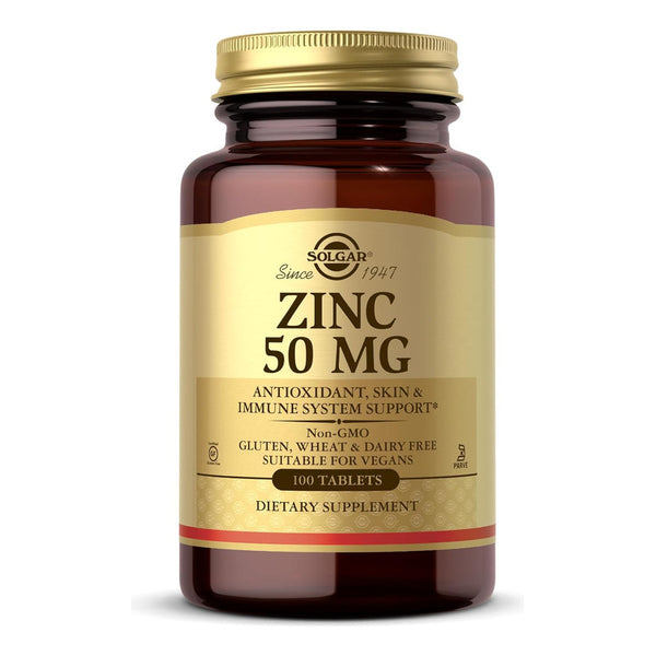 Zinc 50 Mg Saludable 100 Tabletas Solgar Sistema Inmunológico Vegano