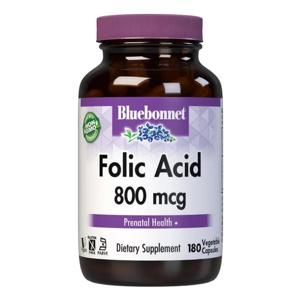 Acido Folico 800mcg BlueBonnet Capsulas Vegetales Salud Neurologica Vegan