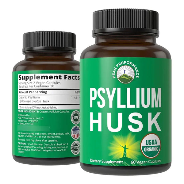 Capsulas De Cáscara De Psyllium Orgánico Fibra Para Salud Digestiva