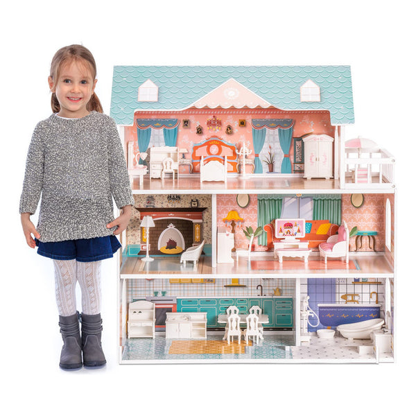 Casa De Madera Para Muñecas Robud Con Muebles De 3 Niveles Para Niños Y Niñas