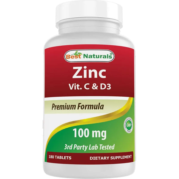 Zinc 100 Mg Con Vitaminas C Y D3 180 Comprimidos Antioxidantes