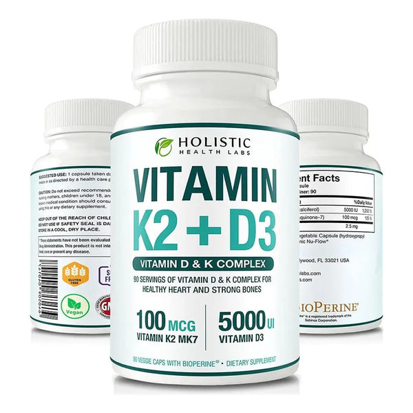 Capsulas De Vitamina K2 Y D3 De Absorcion Maxima 5000ui Sin Rellenos 90 Unidades