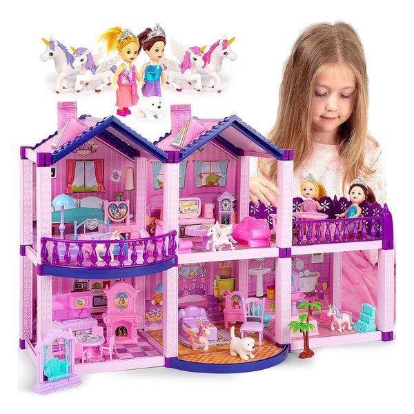 Casa De Muñecas Con 2 Princesas Unicornios Y Accesorios Para Niñas Pequeñas