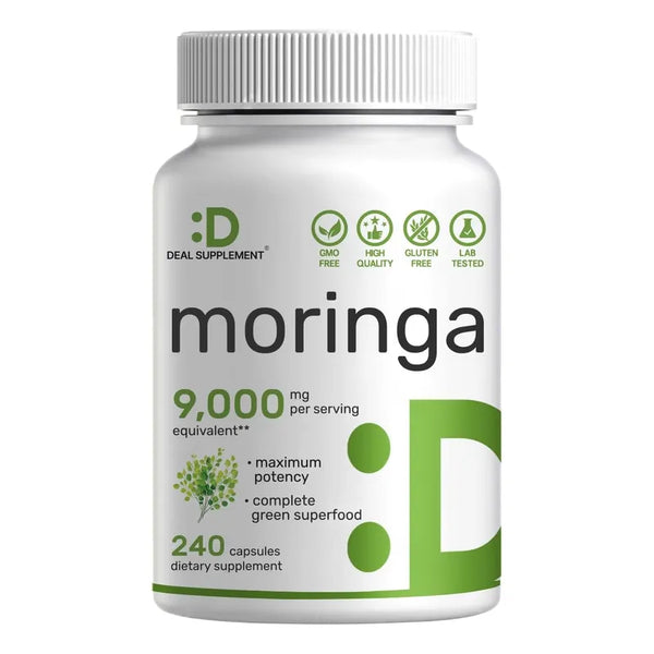 Capsulas De Moringa 9000 Mg Extracto Hoja Maxima Potencia Suplemento Verde