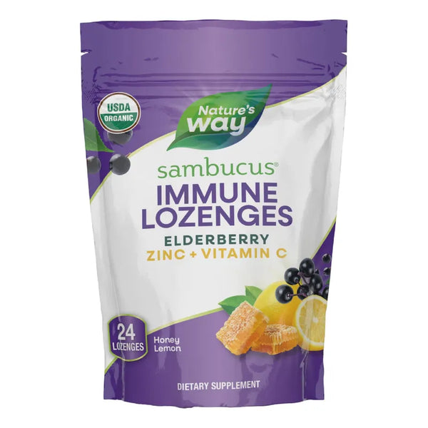 Pastillas De Zinc Saúco Vitamina C Miel Limón Natures Way 24 Unidades