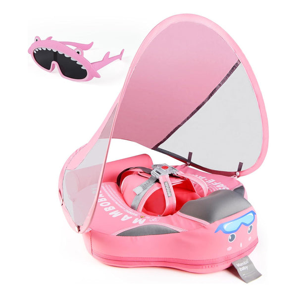 Flotador de Piscina para Bebé Joyooss Mambobaby Rosa con Toldo UV y Hebilla de Seguridad