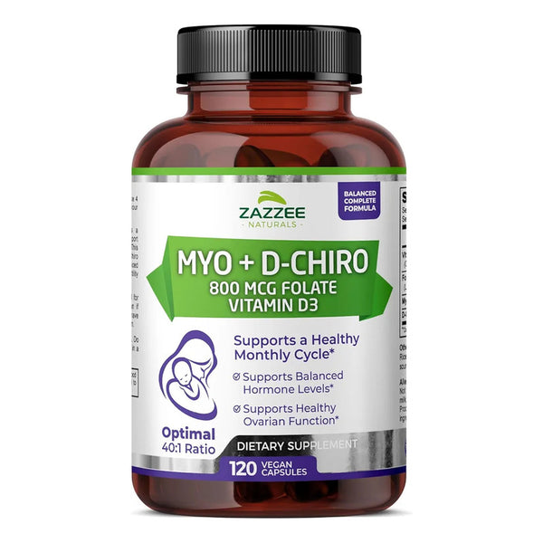 Zazzee Myo-Inositol D-Chiro Vitex Cápsulas Veganas Apoyo Reproductivo Natural