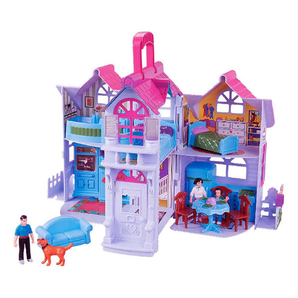 Casa De Muñecas Plegable My Sweet Home 3 En 1 Con Muebles Y Figuras