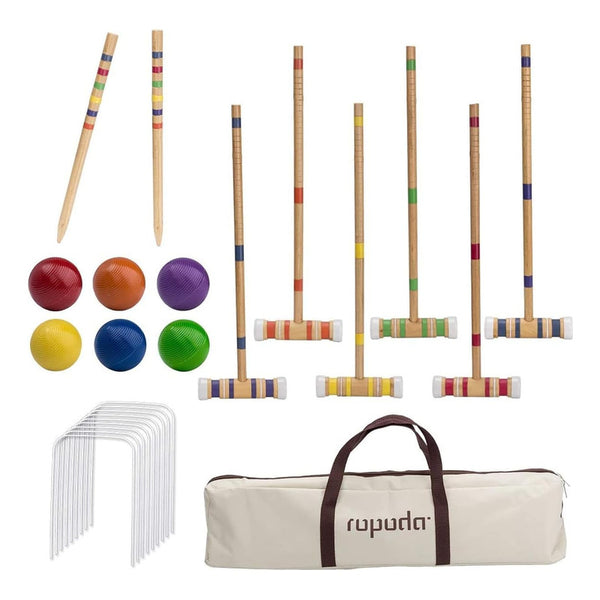 Juego De Croquet 6 Jugadores ROPODA Mazos Madera y Bolas Colores Para Patio