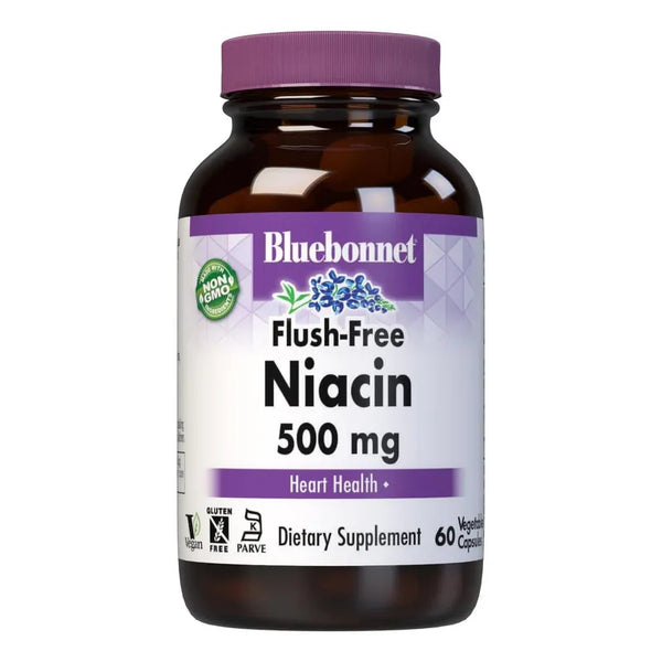 Niacina 500 Mg Bluebonnet Nutrition Apoyo Cardiovascular 60 Cápsulas Veganas