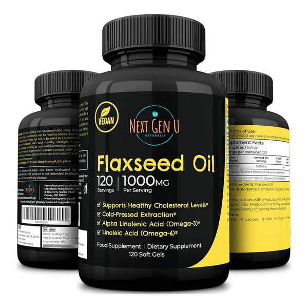 Aceite De Linaza Omega 3 6 9 1000 Mg 120 Cápsulas Veganas