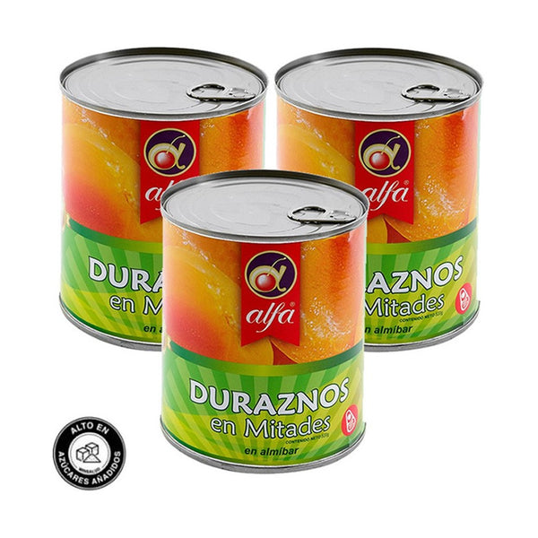 Alfa Duraznos En Mitades 820g X 3 Latas Sabor Fresco y Auténtico