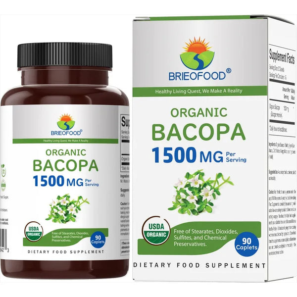 Bacopa Orgánica 1500mg Alta Potencia 90 Tabletas Vegetariana Sin Gluten