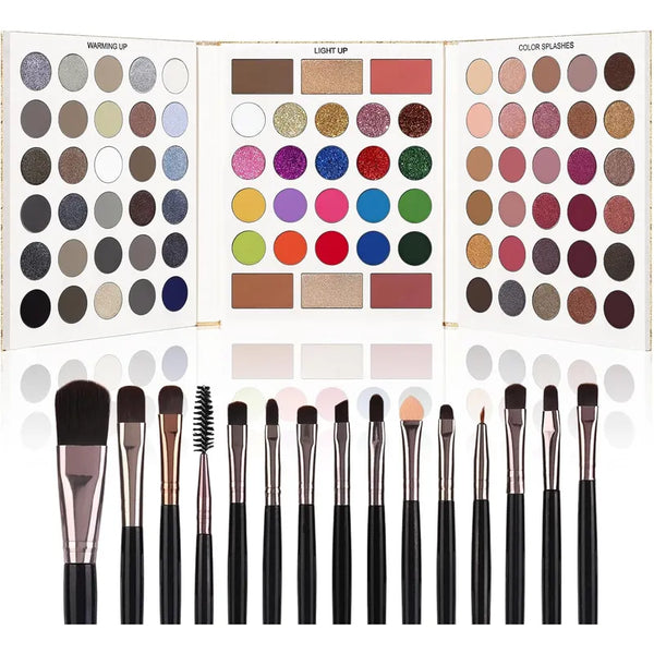 Paleta De Sombras 86 Colores Negro Gris Con Pinceles Maquillaje Versátil