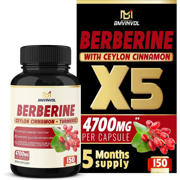 Berberina 4700 Mg Curcuma 150 Capsulas Veganas Alta Potencia