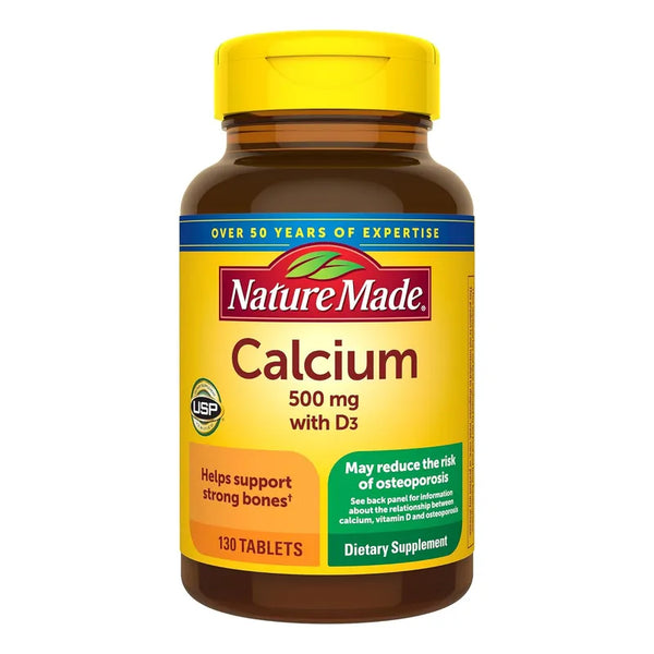 Calcio 500 Mg Con Vitamina D3 130 Tabletas Para Soporte Óseo