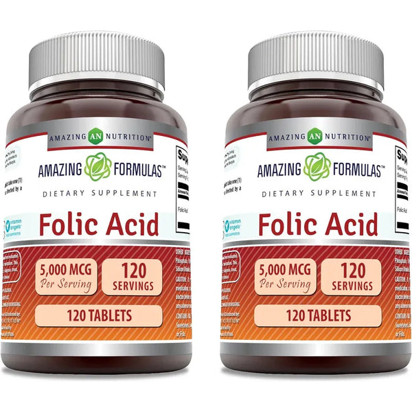 Acido Folico 5000 Mcg 120 Tabletas Pack 2 Mejora Tu Bienestar