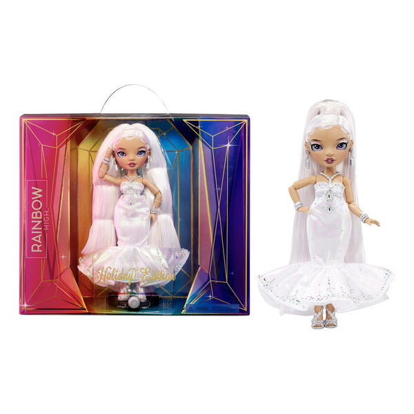 Muñeca Roxie Rainbow High Edición Navideña 2022 con Pelo Multicolor y Vestido Iridiscente