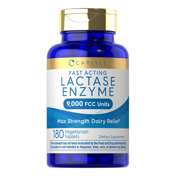 Carlyle Lactasa 9000 FCC 180 Tab Alivio Lácteo Fuerza Máxima Sin Gluten