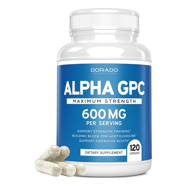 Capsulas Alpha GPC Choline Dorado Nutrition 600 Mg 120 Unidades Mejor Concentracion Memoria