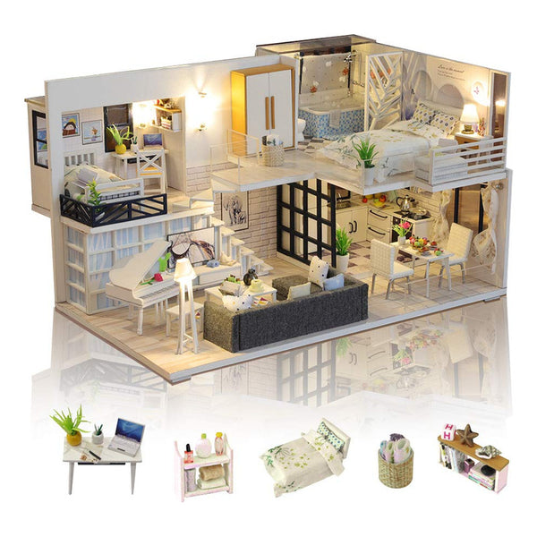 Kit Casa De Muñecas Miniatura Escala 1 24 Con Música Y Muebles