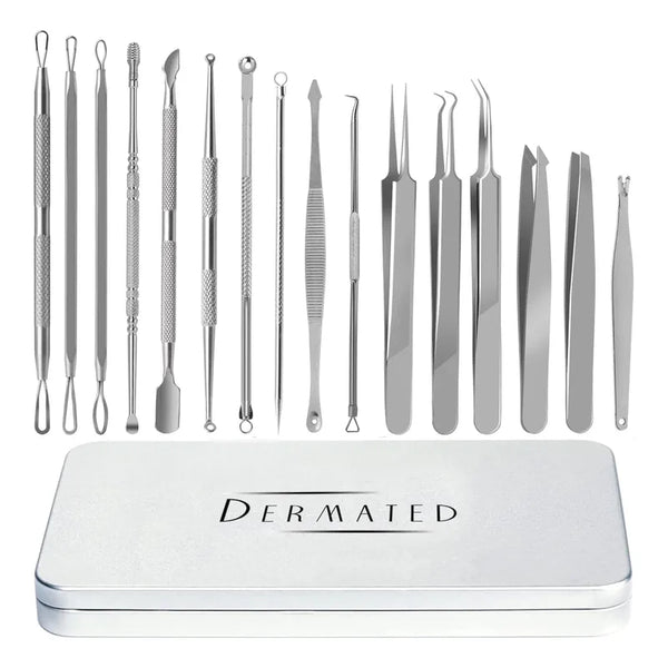 Kit Profesional De 16 Herramientas Antiacné Acero Inoxidable Elimina Puntos Negros