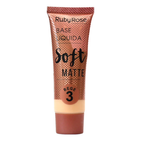 Base Líquida Ruby Rose Soft Matte Beige #3 29 Ml Cobertura Perfecta y Larga Duración