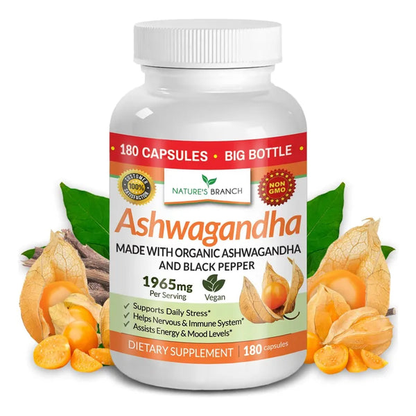 Ashwagandha Orgánica Maxima Potencia 1965 Mg Estrés Y Enfoque