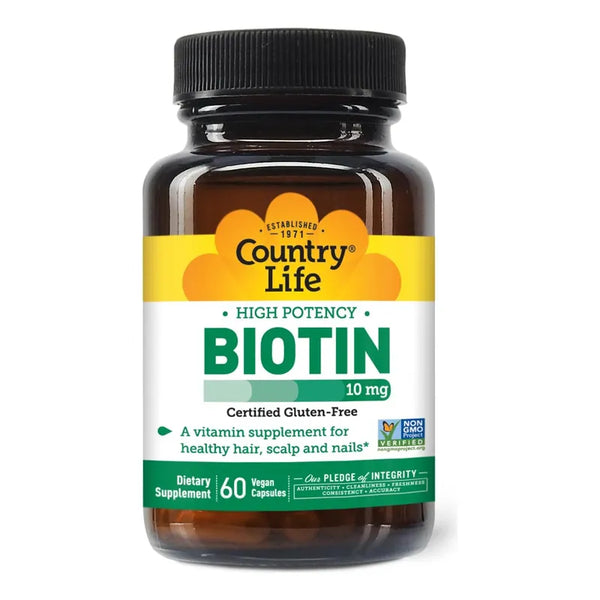 Biotina Alta Potencia 10 Mg 60 Cápsulas Sin Gluten Para Cabello Y Uñas