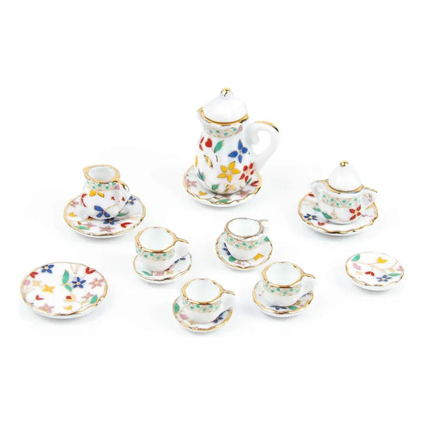 Juego De Té De Porcelana Coleccionable 15 Piezas Elegancia Miniatura