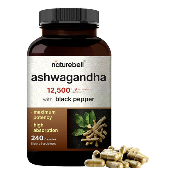 NatureBell Ashwagandha 12500mg Cápsulas Con Pimienta Negra