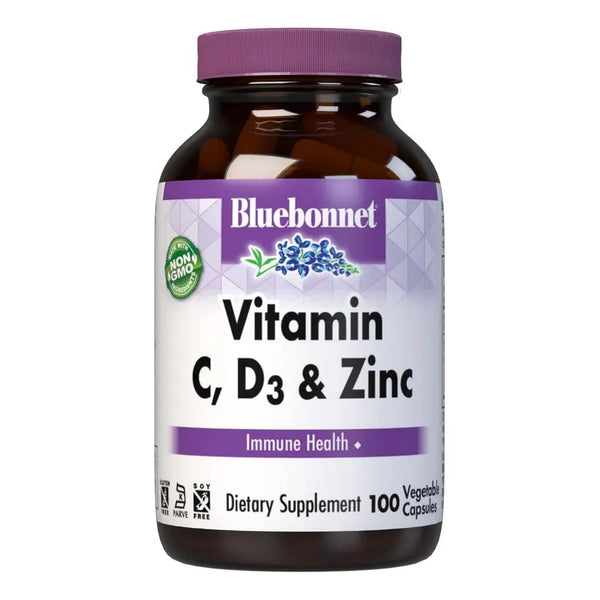Bluebonnet Vitaminas C D3 Zinc Salud Inmunológica 100 Cápsulas
