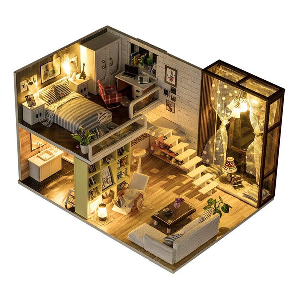 Kit Casa De Muñecas Joy Miniature Diy Con Luz Control Remoto Y Muebles