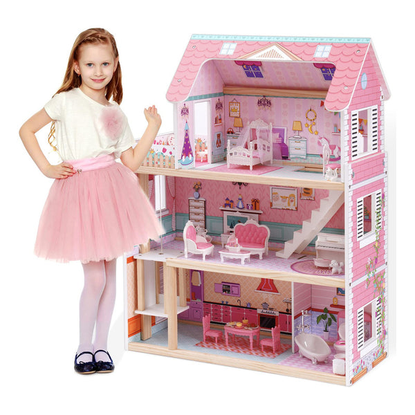 Casa De Muñecas De Madera Robud Dream Con 24 Accesorios Y Elevador Para Niños