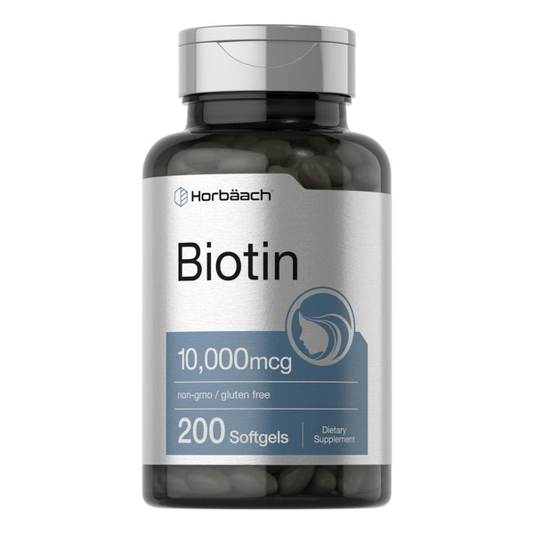 Biotina 10000 Mcg Horbaach Suplemento Vitamina B7 200 Cápsulas Blandas Cabello Y Belleza